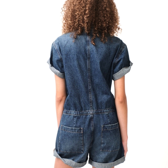 Aeropostale Denim Flight Suit Buttondown Romper with Drawstring Waist Size Large - Picture 3 of 9